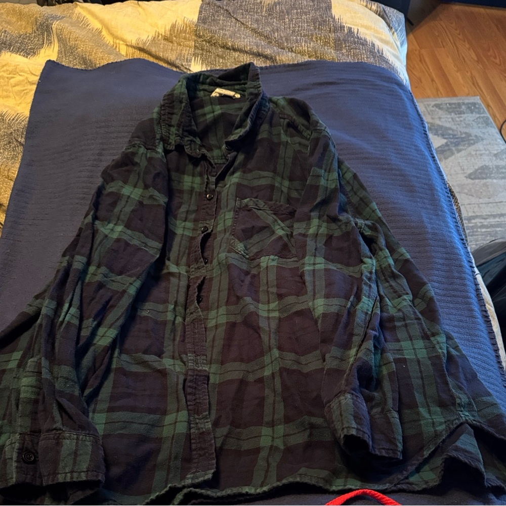Green and Black Plaid Button-Up Shirt